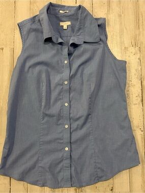 Talbots Sleeveless Button-Front Chambray Blue Cotton Shirt 8P